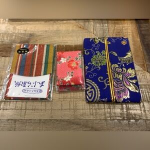 3pc Japanese Brocade Vanity Set: Tissue Case, Blotting Paper & Mirror